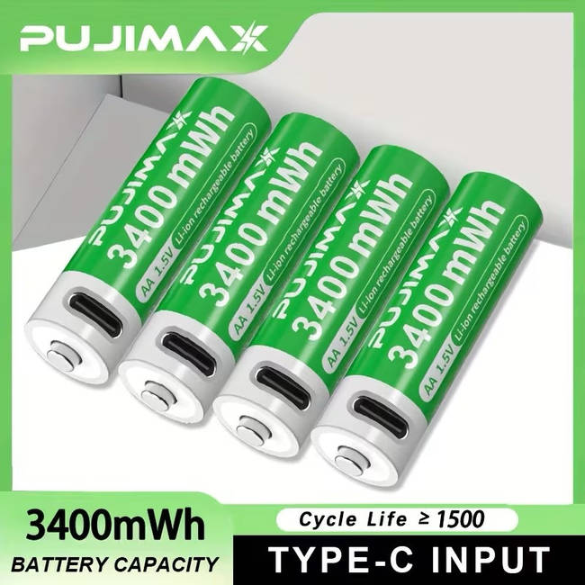 4 шт / Акумуляторні батарейки AA PUJIMAX 3400 mWh з Type-C