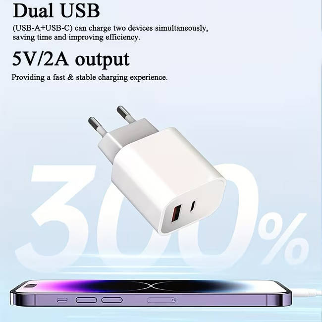 Зарядний пристрій 10W з двома портами USB та Type-C