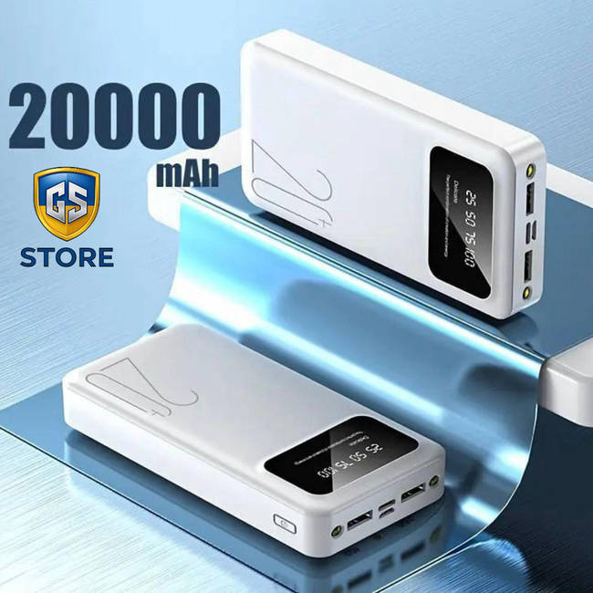 Повербанк 20000 mAh з LED-дисплеєм і двома ліхтариками J02 / білий