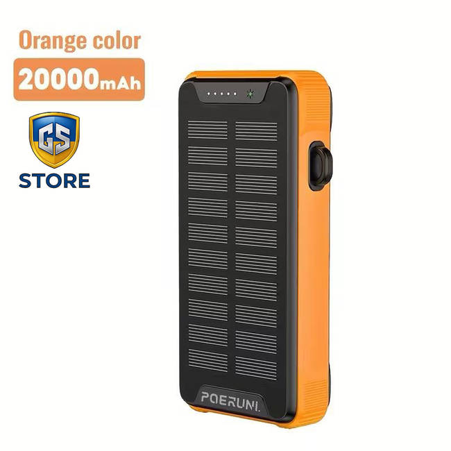 Сонячний Повербанк POERUNI 20000 mAh з бездротовою зарядкою та LED-ліхтарем