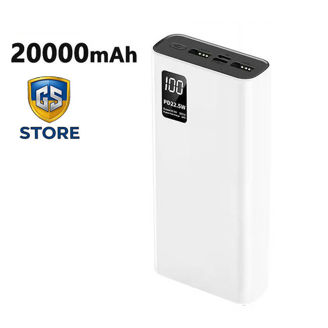Повербанк 20000 mAh з LED-дисплеєм та швидкою зарядкою H23 (білий)