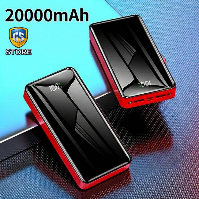Повербанк 20000 mAh з двома ліхтариками та швидкою зарядкою B80S / червоний