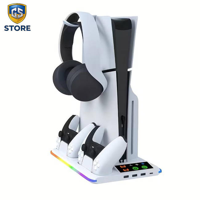Підставка - охолоджувач для PS5 / PS5 Slim з RGB підсвіткою, зарядна станція для геймпадів