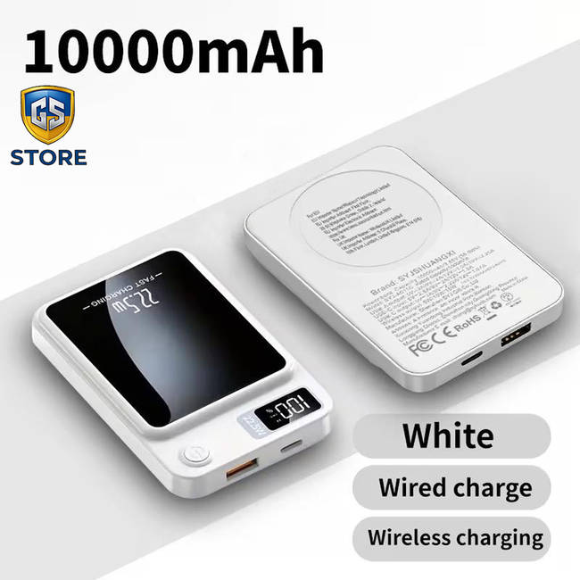 Магнітний бездротовий Повербанк SYJS 10000 mAh зі швидкою зарядкою та LED-дисплеєм (білий)