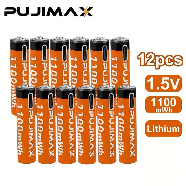 12 шт / Акумуляторні батарейки AAA PUJIMAX 1100 mWh з Type-C