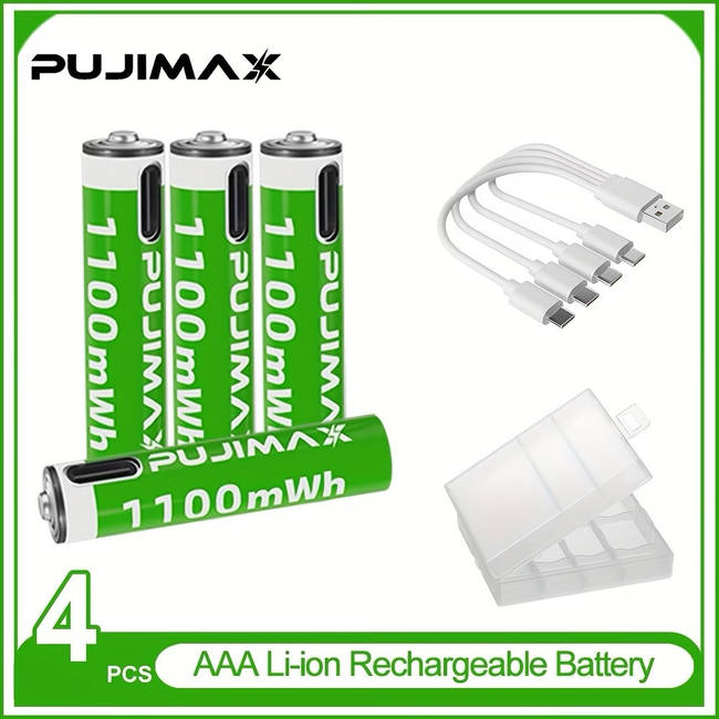 4 шт / Акумуляторні батарейки AAA PUJIMAX 1100 mWh з Type-C