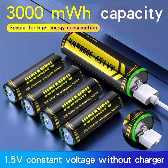 4 шт / Акумуляторні батарейки AA JUDIANFU 3000 mWh з Type-C
