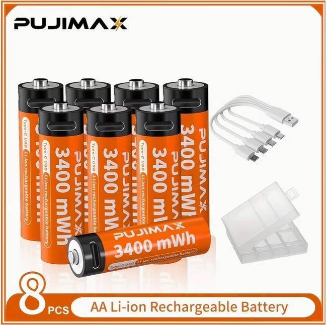 8 шт / Акумуляторні батарейки AA PUJIMAX 3400 mWh з Type-C